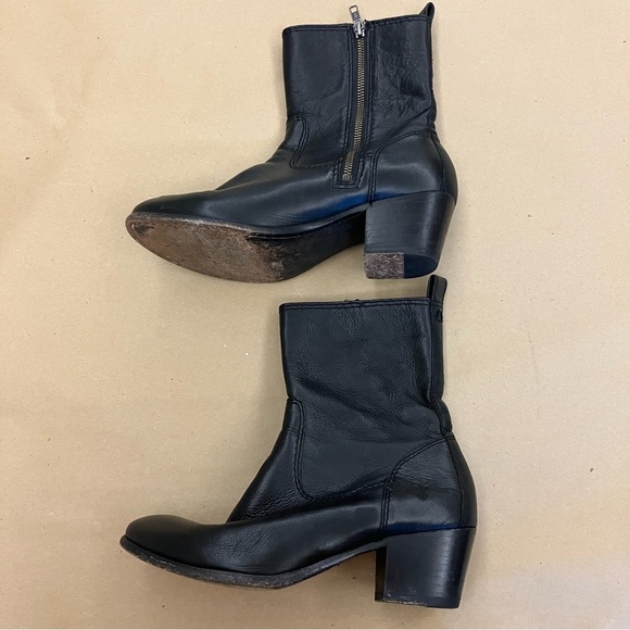 Frye Ankle Boots Womens 8 Black Leather Block Heel Side Zip Classic Western - Picture 2 of 8